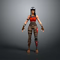 Female Game and Movie Character with Goggles Red Top Brown Pants Arm Guards Knee Pads
