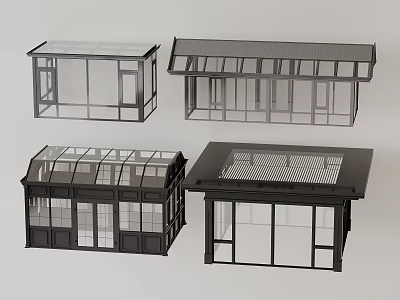 Modern Outdoor Awnings With Various Structural Designs Glass Panels And Grid Roof 3d model