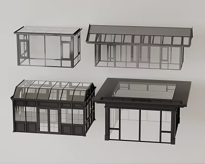 Modern Outdoor Awnings With Various Structural Designs Glass Panels And Grid Roof 3d model