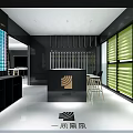 Modern Retail Store Interior Design With White Counter Green Ceiling And Display Shelves