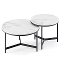 Modern Two Round Coffee Tables With White Marble Top And Black Metal Legs