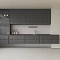 Modern Dark Wooden Sideboard With Glass Doors And Wine Bottle