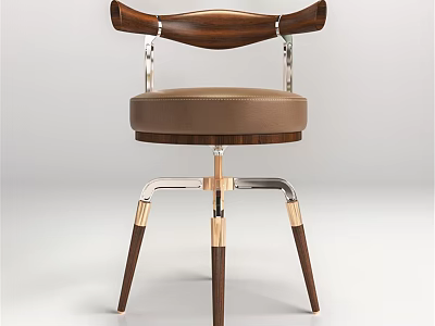 Modern Single Chair With Walnut Wood Backrest Leather Seat And Brass Metal Legs 3d model