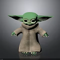 Green Alien Character Toy Model Standing With Brown Robe And Large Ears 3d model