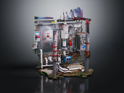 Industrial Processing Equipment With Metal Structure Pipes Valves And Control Panels 3d model