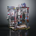 Industrial Processing Equipment With Metal Structure Pipes Valves And Control Panels