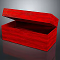Decorative Ornament Set Featuring Red Wooden Box With Open Lid And Wood Grain Texture