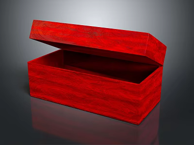 Decorative Ornament Set Featuring Red Wooden Box With Open Lid And Wood Grain Texture 3d model