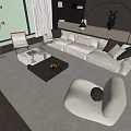 Modern Neutral Toned Sectional Sofa And Coffee Table Set With Plush Pillows In Living Room
