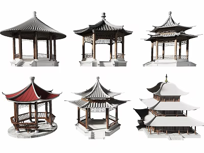 Various Traditional Chinese Pavilion Designs Featuring Different Roof Styles And Structures 3d model