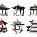 Various Traditional Chinese Pavilion Designs Featuring Different Roof Styles And Structures
