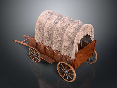 Vintage Wooden Covered Wagon With Canvas Cover And Spoked Wheels Design 3d model