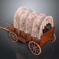 Vintage Wooden Covered Wagon With Canvas Cover And Spoked Wheels Design