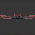 Vibrant Red And Blue Blade Weapon With Leather Strap And Decorative Design Elements 3d model