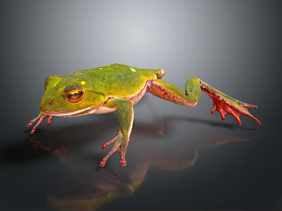 Green Reptile With Red Claws On Gray Background Reflective Surface 3d model