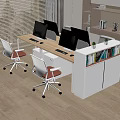 Modern Office Desk and Chair Combination Low Cabinet Computer 3d model