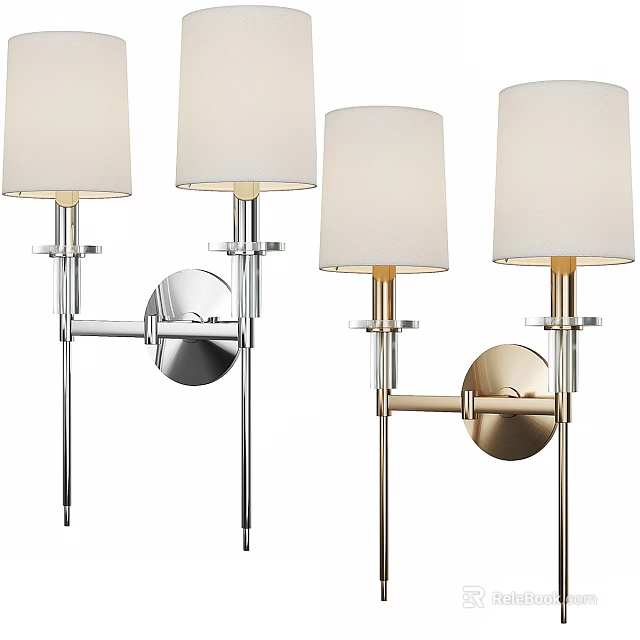 Elegant Modern Wall Sconces With White Fabric Shades And Polished Metal Bases 3d model 