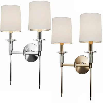 Elegant Modern Wall Sconces With White Fabric Shades And Polished Metal Bases 3d model