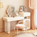 Elegant Modern Dressing Table With Mirror Chair Storage Cabinet And Skincare Products In Soft Tones