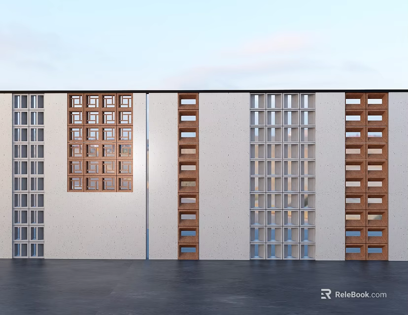 Modern Feature Wall Design With Varied Grille Patterns And Wooden Accent Panels 3d model