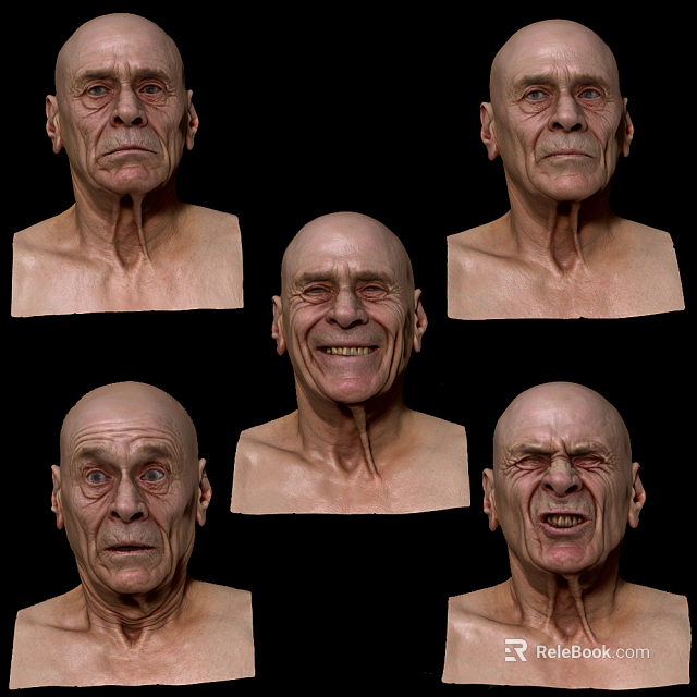 Male Face Close Up Headshots Showing Various Expressions And Detailed Features 3d model 