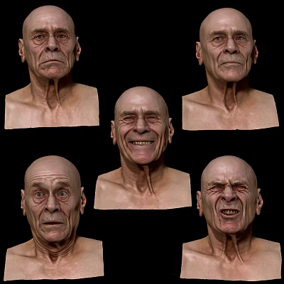 Male Face Close Up Headshots Showing Various Expressions And Detailed Features 3d model