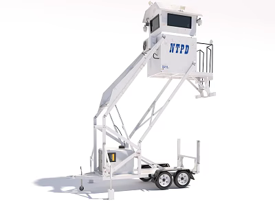 NYPD White Mobile Elevated Surveillance Platform Industrial Equipment With Wheels And Monitoring System 3d model