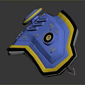 Futuristic Sci Fi Blue And Yellow Weapon With Circular Components And Metallic Design 3d model