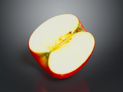 Juicy Ripe Red Apple Sliced Open Displaying White Flesh And Core 3d model