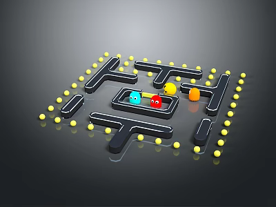 Cartoon Maze Scene With Colorful Small Characters And Yellow Dots 3d model