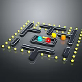Cartoon Maze Scene With Colorful Small Characters And Yellow Dots