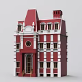 Classical Red And White Detached Villa With Multiple Windows Roof Decorations And Porch Steps