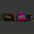 Colorful Tactical Weapon Helmets with Transparent Visors Arranged in Circle