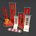 Chinese New Year Tiger Decorations With Red Lanterns Scrolls And Fortune Characters 3d model