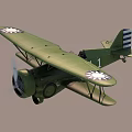 Vintage Green Biplane Fighter Aircraft With Star Insignia Number 1 And Propeller Design