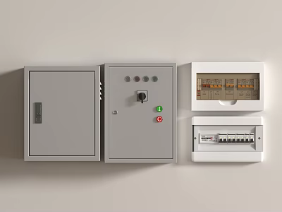Industrial Electrical Control Panels With Gray Cabinet Buttons Indicators And White Distribution Boxes 3d model