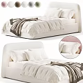 Double Bed With White and Pink Upholstered Headboard White Comforter and Brown Throw Blanket