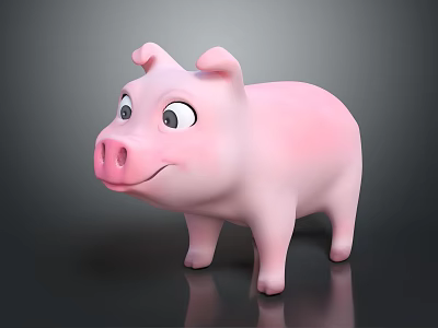 Cute Pink Cartoon Pig with Big Eyes and Smiling Expression on Dark Background 3d model