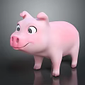 Cute Pink Cartoon Pig with Big Eyes and Smiling Expression on Dark Background