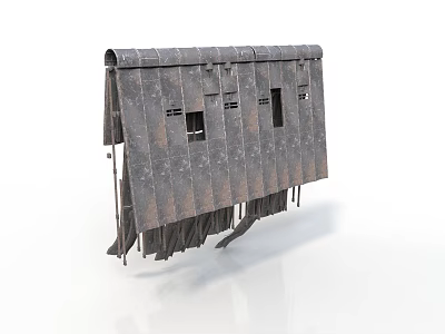 Ancient Weapon Shield Featuring Gray Metal Material Square Holes And Hanging Edges 3d model