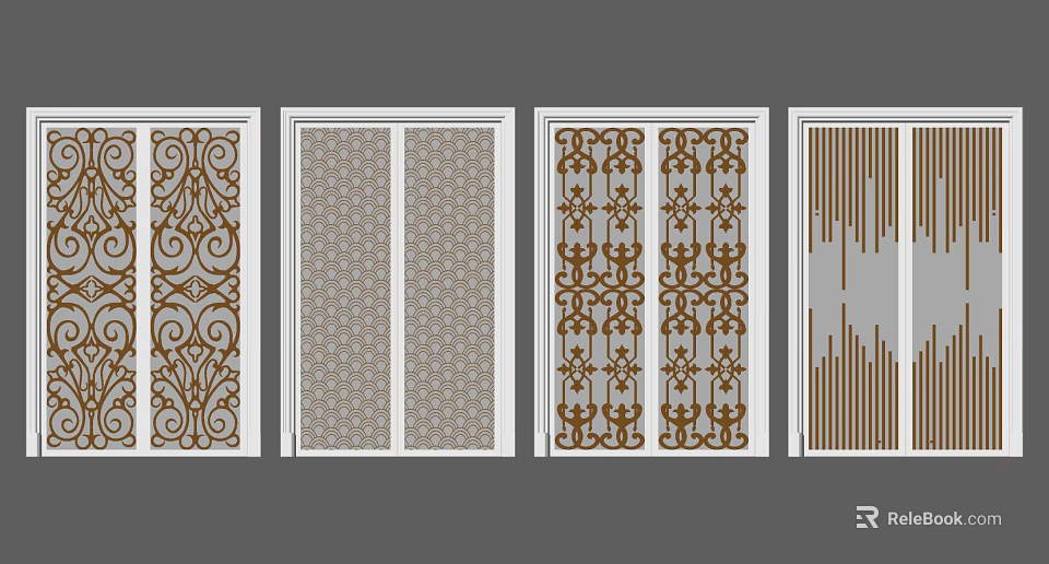 Various Decorative Sliding Doors With Intricate Patterns And Modern Styles 3d model