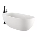 Modern White Freestanding Bathtub With Black Floor Mounted Faucet Design