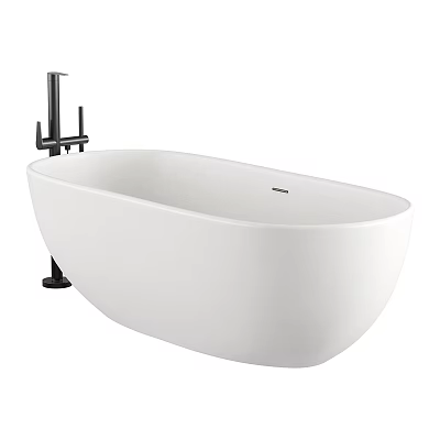 Modern White Freestanding Bathtub With Black Floor Mounted Faucet Design 3d model