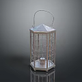 Hexagonal Metal Lantern With Handle And Grid Design Featuring Candle Inside