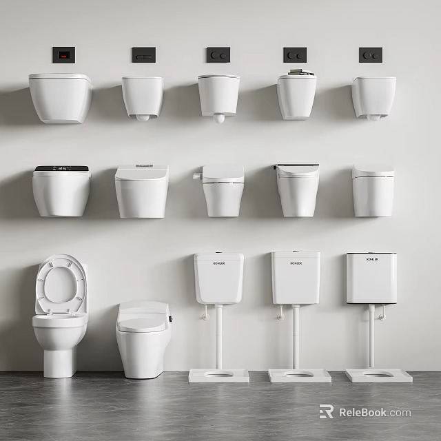 Various Modern Toilet Styles Including Wall Hung And Floor Standing Designs 3d model 