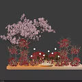 Decorative Display With Pink Cherry Blossom Tree Red Fans Umbrellas And Round Lights
