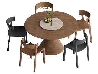 Dining table and chair combination round table 3d model