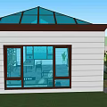 Modern Sunroom With Glass Roof White Walls Large Glass Windows And Bamboo Plants