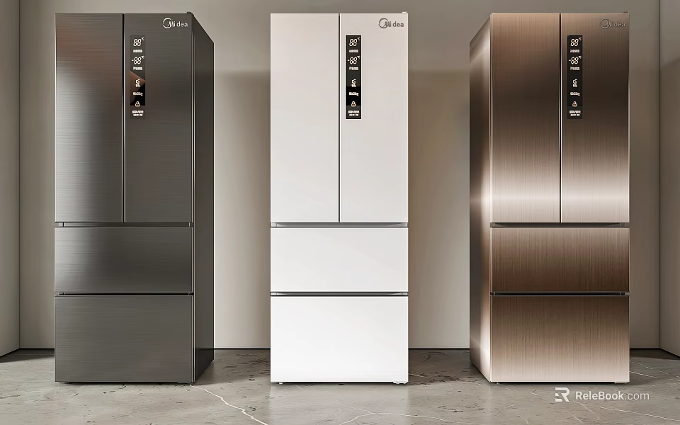 Modern Stylish Refrigerators In Black White And Gold With Sleek Design 3d model 