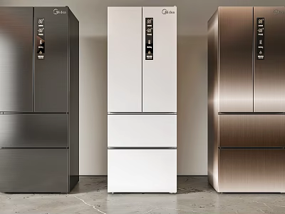 Modern Stylish Refrigerators In Black White And Gold With Sleek Design 3d model